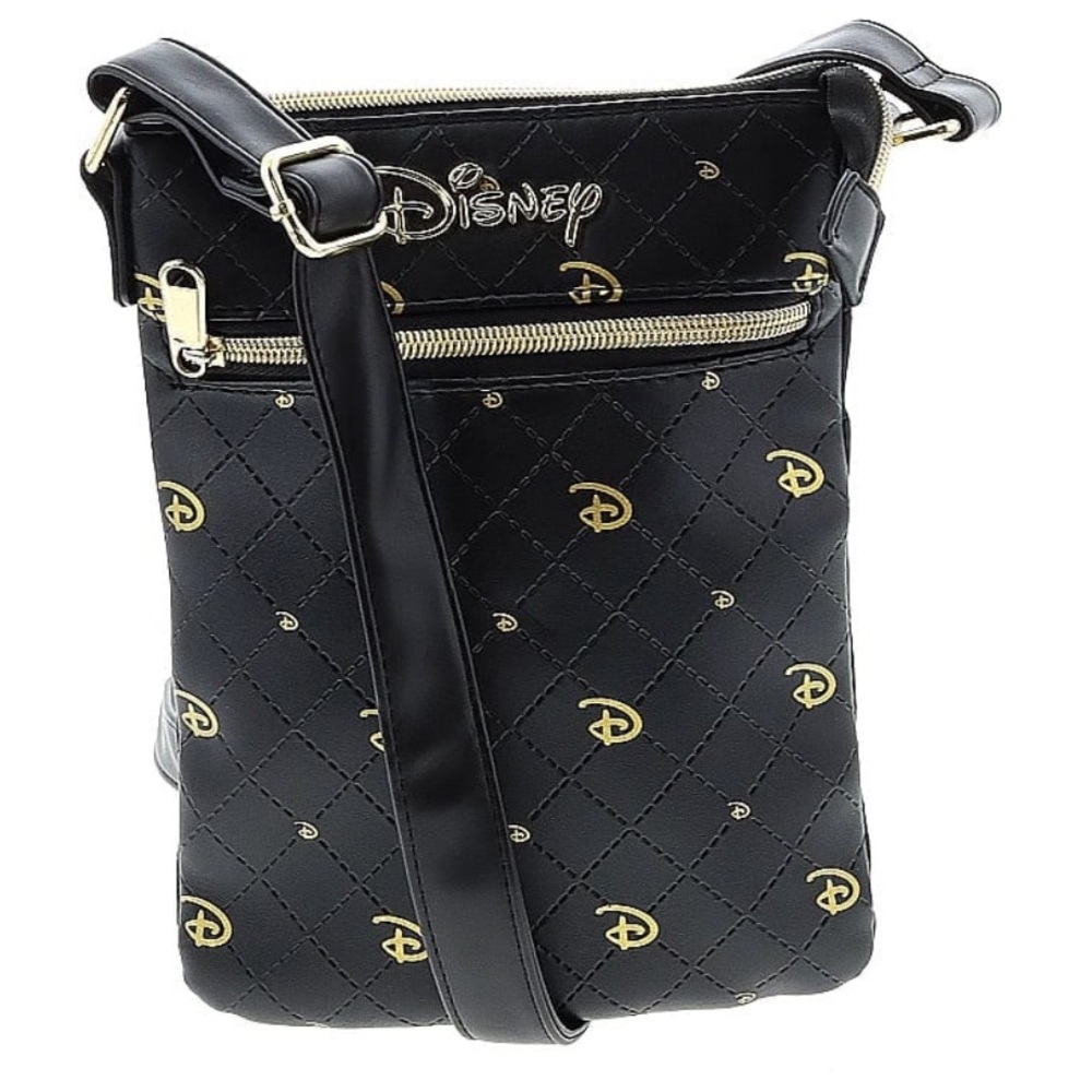 Loungefly x Disney Black and Gold Logo Passport Crossbody Bag